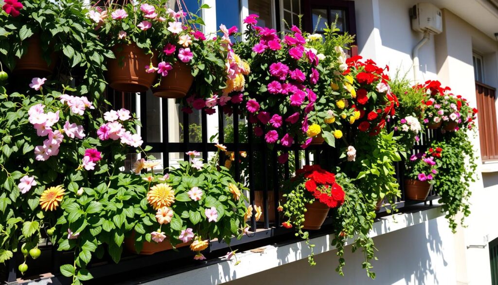 hanging baskets and railing planters